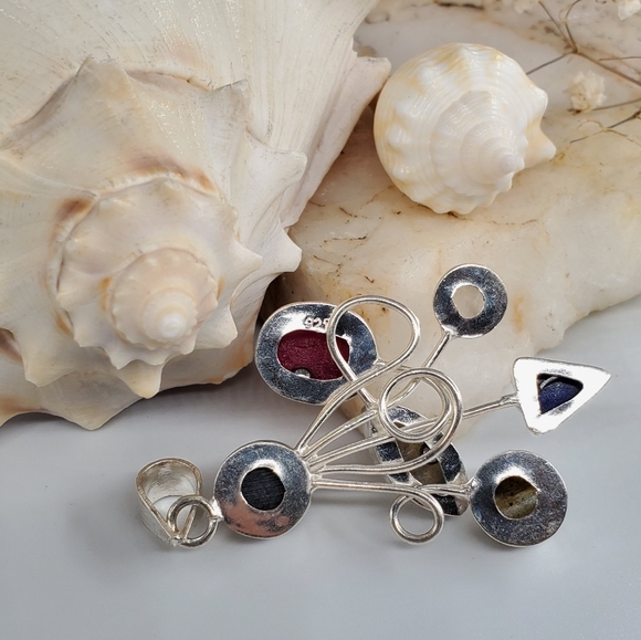 Natural Abalone Labradorite Ruby Moonstone 925 Silver - Picture 4 of 7